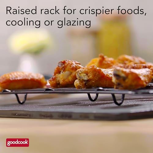 GoodCook 15” x 10.5” Nonstick Carbon Steel Baking Pan & Raised Wire Rack – Pizza Crisper,Crispy Bacon,Multipurpose Cooking Sheet Pan,Cooling Rack,Kitchen Cookware Set,Dishwasher Safe,(Pack of 12) - Image 6