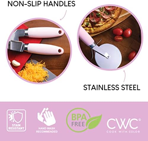 COOK WITH COLOR Kitchen Gadget Set Stainless Steel Utensils with Soft Touch Handles, 7 Pieces, Stainless Steel Pink - Image 5