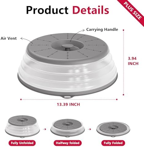 WVM Microwave Splatter Cover Vented for Food with Hook Hole, Splatter Guard & Colander Kitchen Gadget for Food, Meal Prep, Grey, L(13.39"x3.94")-Pack of 1 - Image 6