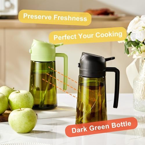 CXINYI - 16oz/470ml Olive Oil Dispenser for Kitchen with Stickers - 2 in 1 Olive Oil Sprayer for Cooking, Air Fryer, and Salad, Purple (Light-Proof Kitchen Gadget) - Image 3