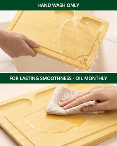 ROYAL CRAFT WOOD Bamboo Cutting Board with Juice Groove - Kitchen Chopping Board for Meat Cheese and Vegetables, Heavy Duty Serving Tray - Image 4