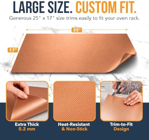 Oven Liners for Bottom of Oven - 3 Pack Large Heavy Duty Mats, 16.25”x23” NonStick Reusable Liner for Electric, Gas, Toaster Grills - BPA & PFOA Free Kitchen Accessory to Keep Appliance Clean (Copper) - Image 3