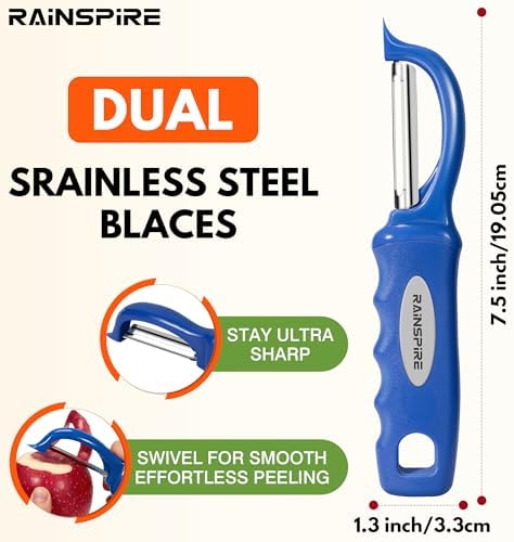 Rainspire Vegetable Peeler Potato Peelers for Kitchen, Sharp Stainless Steel Blades Veggie, Comfortable Handle Fruit Peeler, Carrot Peeler Apple Peeler Dishwasher Safe, Dark Blue, 2-Pack - Image 2