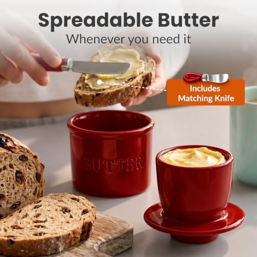 Priority Chef Butter Crock with Lid for Countertop with Spreader Knife and Water Line, Soft Spreadable Butter, Ceramic French Butter Dish with Lid, Winery - Image 2