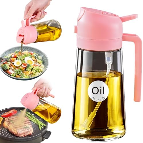 YARRAMATE 16 oz 2-in-1 Glass Olive Oil Sprayer for Cooking, Pink by YARRAMATE