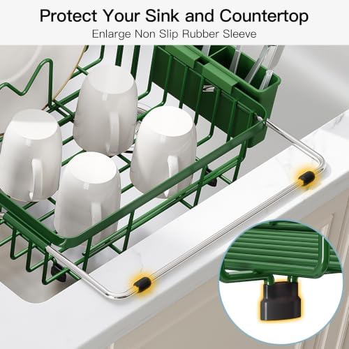 JASIWAY Green Dish Drying Rack Over the Sink with Utensil Holder - Image 7