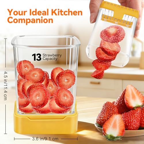 Strawberry Slicer Cup, Fruit Cutter – Quick-Slice, Meal Prep, Yellow - Image 2