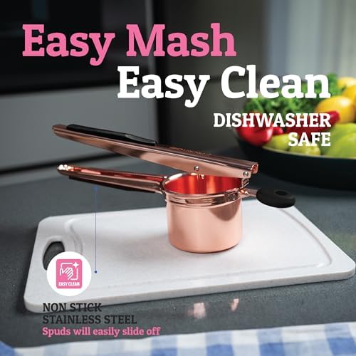 PriorityChef Large 15oz Potato Ricer, Heavy Duty Stainless Steel Potato Masher and Ricer Kitchen Tool, Press and Mash Kitchen Gadget For Perfect Mashed Potatoes - Everytime, Rose Gold and Black - Image 4
