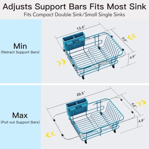 JASIWAY Blue Dish Drying Rack in Sink with Utensil Holder, RV, Apartment - Image 4
