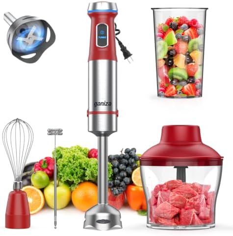 Ganiza Immersion Blender 5 in 1 Hand Blender Heavy Duty Motor, Red by Ganiza