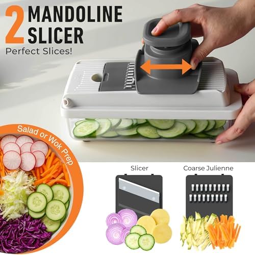 Mueller Vegetable Chopper Mandoline Slicer, Food, Cook's Tool, Veggie Chopper Onion Vegetable Cutter with Container, Dicer, Kitchen Gadgets & Essentials, White Sand/Grey - Image 4