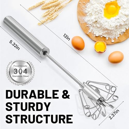 2026 Upgraded Semi-Automatic Stainless Steel Egg Beater – Hand Push Whisk for Baking, Cooking & Stirring – Perfect for Whisking Eggs, Batters & Creams – Effortless Mixing for Quick, Smooth (12in) - Image 5