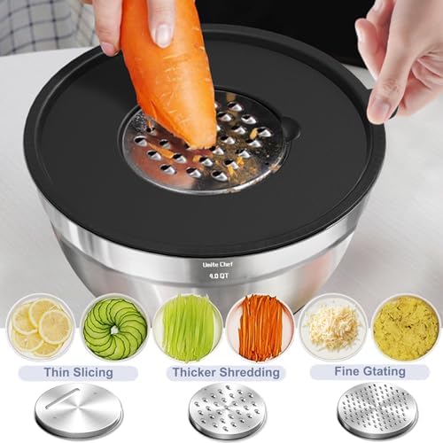 Umite Chef Mixing Bowls with Airtight Lids Set, 8PCS Stainless Steel Nesting Bowls Set, 3 Grater Attachments & Non-Slip Bottoms, Size 5, 4, 3.5, 2, 1.5QT for Baking & Mixing(Black) - Image 5