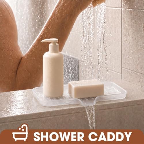 CAKETIME 2 Pack Silicone Soap Dish with Drain Spout for Bathroom Shower Caddy Kitchen Counter Bar Storage Tray Gadgets Sink Cup Dispenser Rack Home Decor Essentials Tools Transparency Medium - Image 2