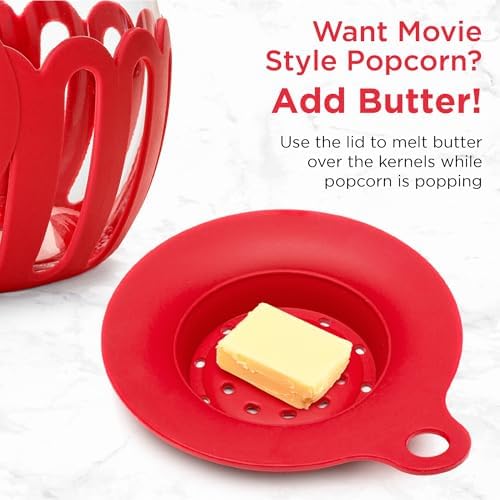 Ecolution Patented Micro-Pop Microwave Popcorn Popper with Temperature Safe Glass, 3-in-1 Lid Measures Kernels and Melts Butter, Made Without BPA, Dishwasher Safe, 3-Quart, Red - Image 5