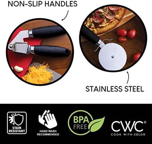 COOK WITH COLOR Kitchen Gadget Set Stainless Steel Utensils with Soft Touch Handles, 7 Pieces, Stainless Steel Black - Image 5
