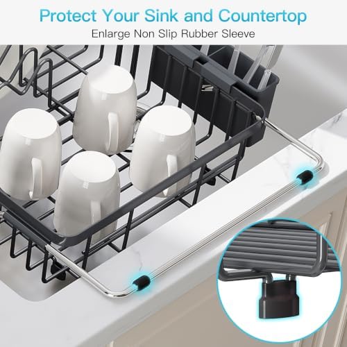 JASIWAY Gray Dish Drying Rack Over the Sink with Utensil Holder - Image 7