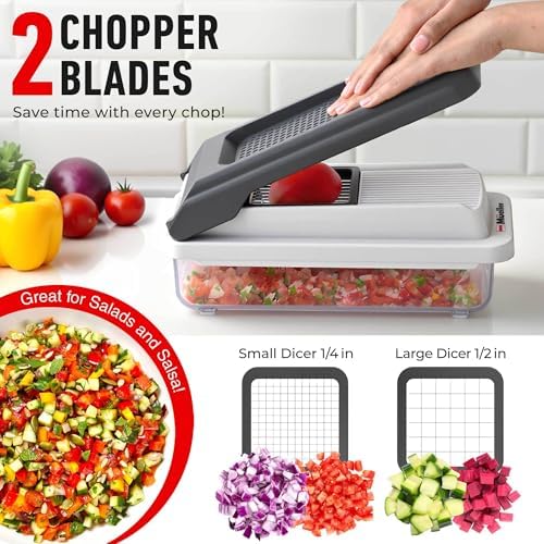Mueller Vegetable Chopper Mandoline Slicer, Food, Cook's Tool, Veggie Chopper Onion Vegetable Cutter with Container, Dicer, Kitchen Gadgets & Essentials, White Sand/Grey - Image 3