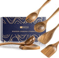 Wooden Spoons for Cooking, 6-Piece Acacia Wood Utensil Gift Set by HEFILD