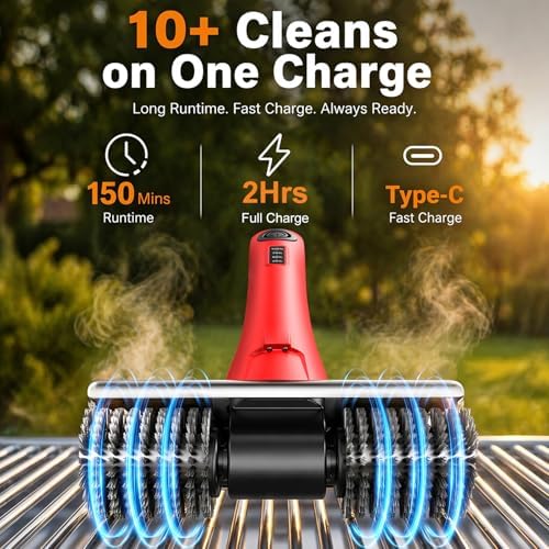 Electric Grill Brush for Outdoor Grill, Cordless BBQ Grill Cleaner with Dual Rotating Heads, 450 RPM Motorized Grill Cleaning Brush with Forward & Reverse, 6-Piece Replaceable Brush Set - Image 5