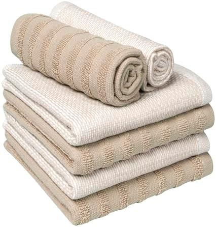 Bumble Premium Dish Cloths 13"x13" (6 Pack) | 100% Natural Ring Spun Cotton | 400 GSM | Highly Absorbent & Soft |Yarn Dyed & Solid Dyed Terry Dish Cloth Set - Tan - Image 4