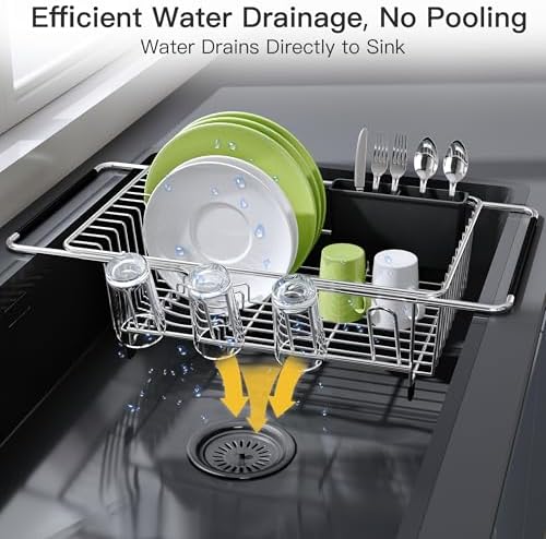 JASIWAY Dish Drying Rack in Sink, Dish Drainer with Cup and Utensil Holder - Image 6