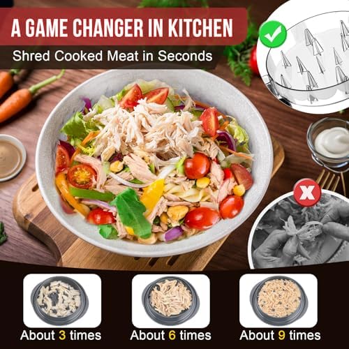 SoulLife Chicken Shredder 8 Inches, Chicken Breast Shredder, Meat Shredder, Chicken Shredder Tool Twist, Clear Lid, Ergonomic Handle, Strong Anti-slip, Easy To Clean, BPA free, Dishwasher safe (Grey) - Image 2