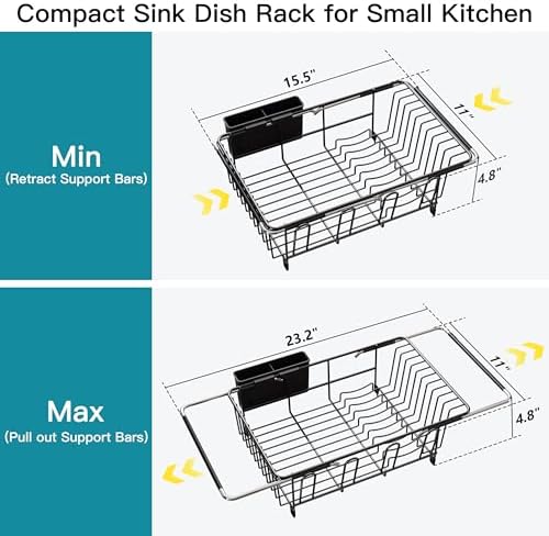 JASIWAY Black Dish Drying Rack in Sink, Dish Drainer with Utensil Holder - Image 4