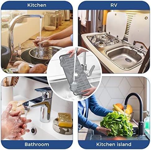 2 Pcs Silicone Faucet Handle Drip Catcher Tray, 2 in 1 Dish Soap Sponge Holder for Kitchen Sink & Splash Guard, Drying Mat for Sink Accessories, Counter, Bathroom - Image 7