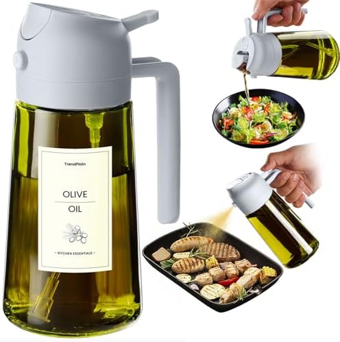 TrendPlain - Original 16oz/470ml Olive Oil Dispenser Bottle for Kitchen Gadgets and Air Fryer Accessories - Olive Oil Sprayer for Cooking w/Stickers - Ash by TrendPlain