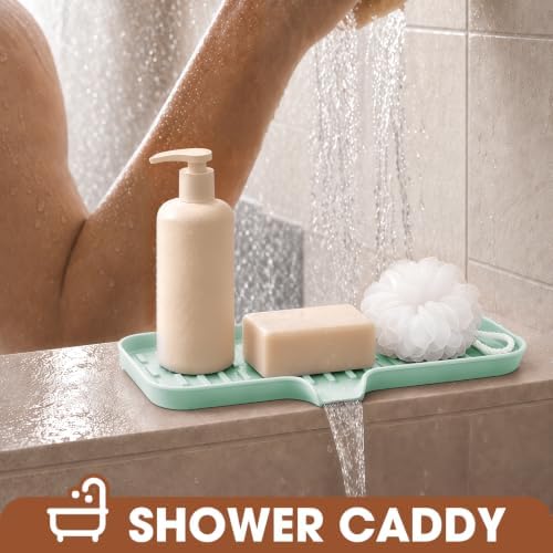 CAKETIME 2 Pack Silicone Soap Dish with Drain Spout for Bathroom Shower Caddy Kitchen Counter Sponge Holder Bar Sink Organizer Suction Cup Dispenser Shampoo Hanging Tools Storage New Green Large - Image 3
