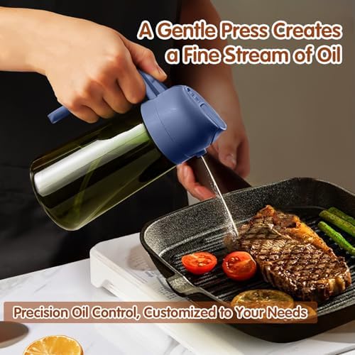 YARRAMATE 2Pcs 16oz/470ml Dark Green Oil Sprayer for Cooking with Stickers, Food-grade Premium 2 in 1 Olive Oil Dispenser Bottle for Kitchen Gadgets, Air Fryer, Salad, Frying, BBQ (Black&Navy) - Image 5