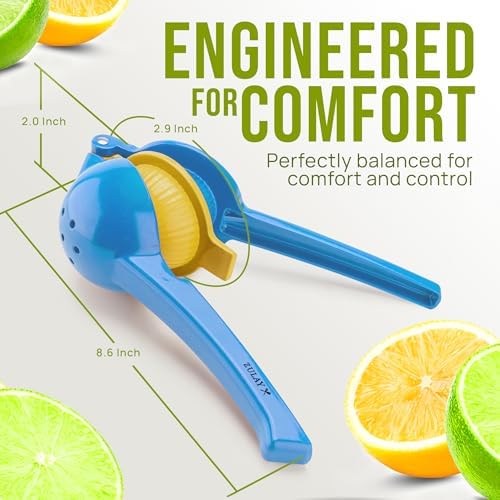 Zulay Kitchen Metal 2-in-1 Lemon Squeezer - Sturdy Max Extraction Hand Juicer Lemon Squeezer Gets Every Last Drop - Easy to Clean Manual Citrus Juicer - Easy-Use Lemon Juicer Squeezer - Blue/Yellow - Image 5