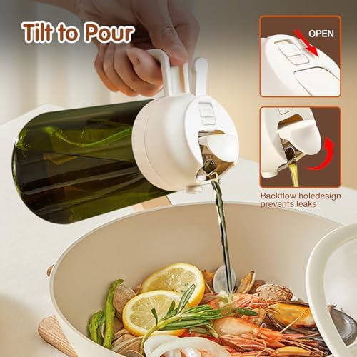YARRAMATE 2PCS 16oz/470ml Oil Sprayer for Cooking with Stickers, Food-Grade 2 in 1 Olive Oil Dispenser Bottle for Kitchen, Premium Dark Green Glass Oil Bottle for Air Fryer, BBQ(White & Orange) - Image 5