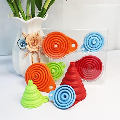 KongNai Kitchen Funnel Set 4 Pack, Small and Large, Kitchen Gadgets Accessories Foldable Silicone Collapsible Funnels for Filling Water Bottle Liquid Transfer Food Grade - Image 5