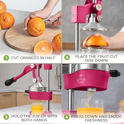 Zulay Kitchen Cast Iron Juicer, Orange Manual Juicer, Citrus Press, Magenta - Image 4