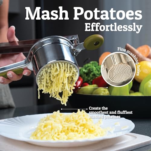 PriorityChef Large 15oz Potato Ricer With 3 Discs, Heavy Duty Stainless Steel Potato Ricer for Mashed Potatoes, Potato Masher, Press and Ricer Kitchen Tool, Olive Green - Image 2