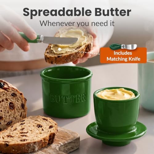 Priority Chef Butter Crock with Lid for Countertop with Spreader Knife and Water Line, Soft Spreadable Butter, Ceramic French Butter Dish with Lid, Formal Garden - Image 2