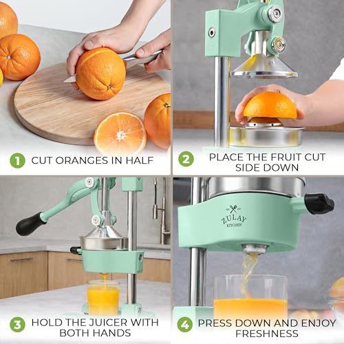 Zulay Kitchen Cast Iron Juicer, Orange Manual Juicer, Citrus Press, Mint - Image 4
