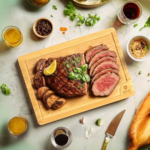ROYAL CRAFT WOOD Bamboo Cutting Board with Juice Groove - Kitchen Chopping Board for Meat Cheese and Vegetables, Heavy Duty Serving Tray - Image 7