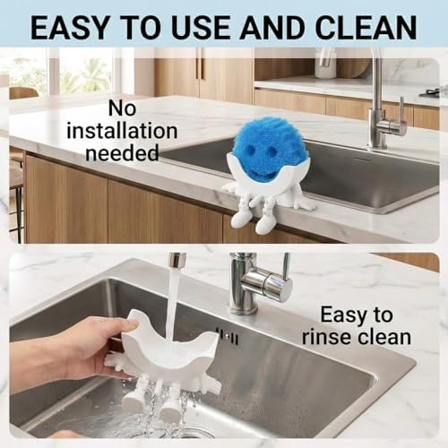 Creative Drainage Sponge Holder: Traceless Glue, 3D Printed Funny Kitchen Sink Holder, Keeps Sponge Dry – for Scrub Daddy (1, White) - Image 6