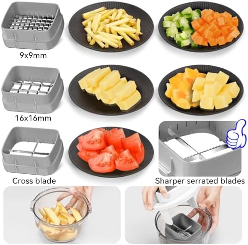 KEOUKE Multifunctional Vegetable Chopper Bowl White - 3 Interchangeable Blades Potato French Fry Cutter with Container & Storage Box Food Chopper Dicer for Cucumber, Tomato, Carrot, Onion - Image 2