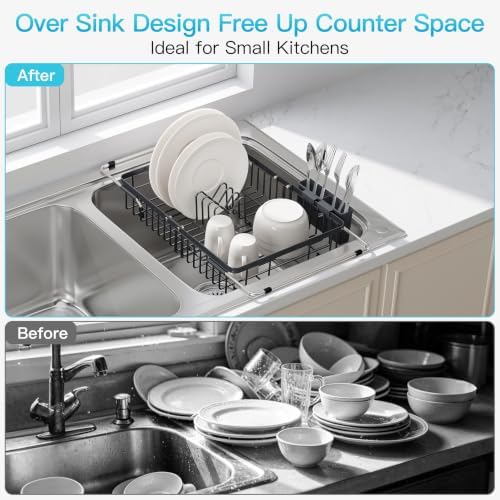 JASIWAY Gray Dish Drying Rack Over the Sink with Utensil Holder - Image 2