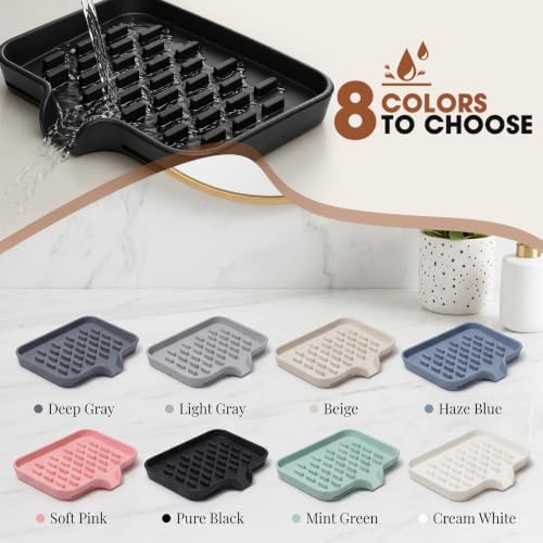 CAKETIME 2 Pack Silicone Soap Dish with Drainage Holes for Bathroom Shower Caddy Kitchen Counter Sponge Holder Bar Sink Organizer Gadgets Gears Items Self Draining Jabonera Generic Random Stuff Black - Image 6