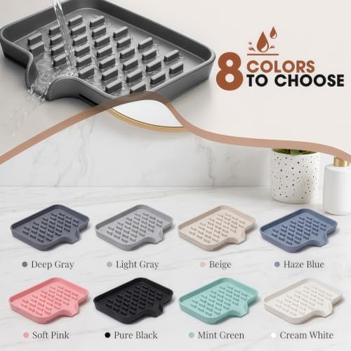 CAKETIME 3 in 1 Silicone Soap Dish with Drainage Holes for Bathroom Shower Caddy Kitchen Counter Bar Sponge Holder Drying Rack Sink Organizer Essentials Apartment Home Household Must Haves - Image 6