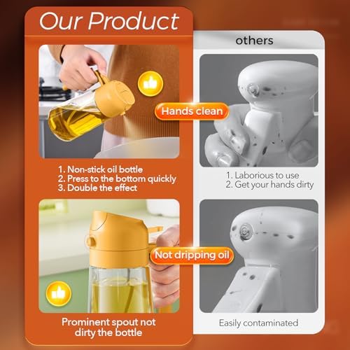 YARRAMATE 16 oz 2-in-1 Glass Olive Oil Sprayer for Cooking, WhiteOrange - Image 6