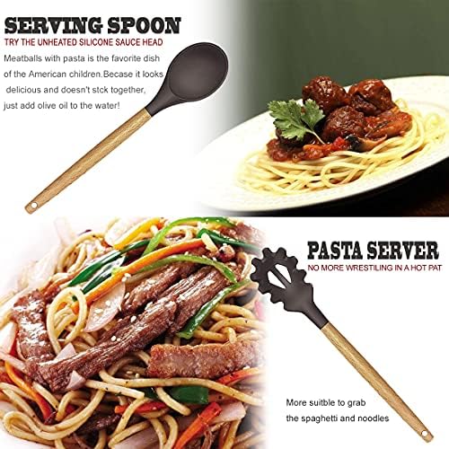 Cooking Utensils Set- 35 PCs Kitchen Utensils with Grater,Tongs, Spoon Spatula &Turner Made of Heat Resistant Food Grade Silicone and Wooden Handles Kitchen Gadgets Tools Set for Cookware - Image 5
