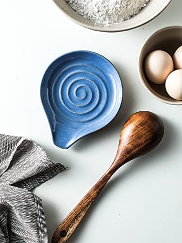 Spoon Rest, Large Ceramic Spoon Holder for Stove Top, Heat-Resistant Cooking Spoon Rest for Kitchen Counter Decor, 5 Inches, Blue - Image 5