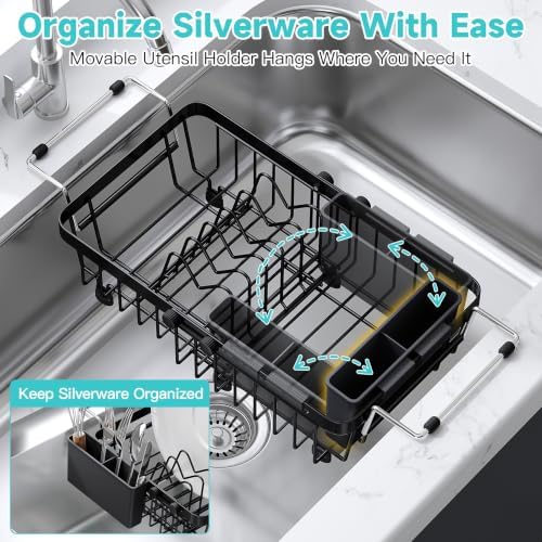 JASIWAY Black Mini Over the Sink Dish Drying Rack for Compact Apartment, RV - Image 7