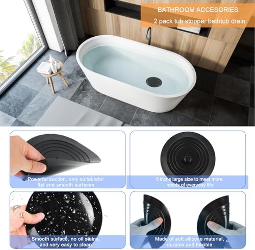V-TOP Bathtub Drain Stopper 2 Pack, 5 inches Silicone Tub Stopper Shower Drain Cover, Bath Tub Plug Hair Stopper,Universal Flat Suction Renter Friendly Bath Accessories - Image 4
